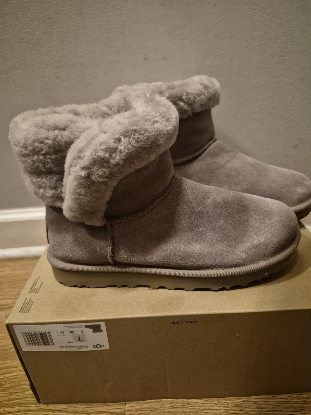 UGG Taupe Suede Shearling Cuff Ankle Booties - Picture 2 of 3